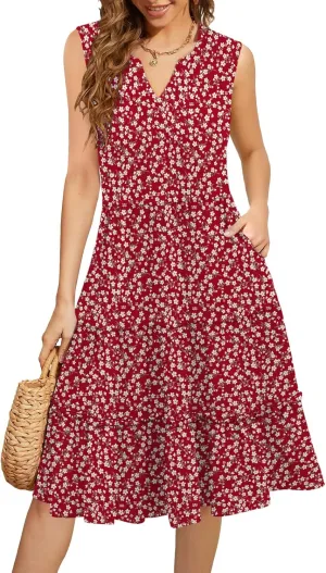 Summer Dresses for Women 2025 Elegant Classy Sleeveless Boho Midi Sun Dress Spring Break Travel Beach Vacation Clothes