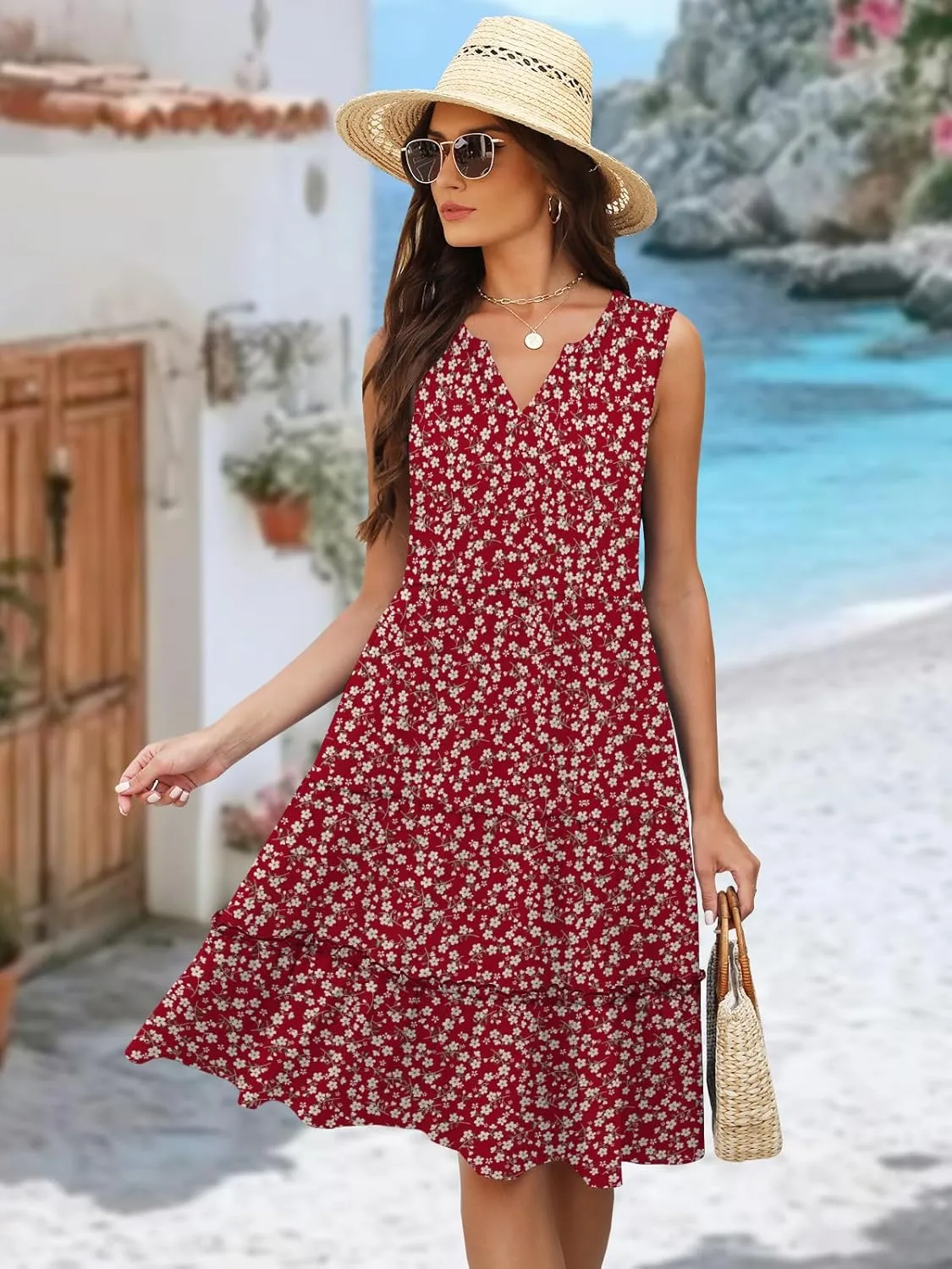 Summer Dresses for Women 2025 Elegant Classy Sleeveless Boho Midi Sun Dress Spring Break Travel Beach Vacation Clothes