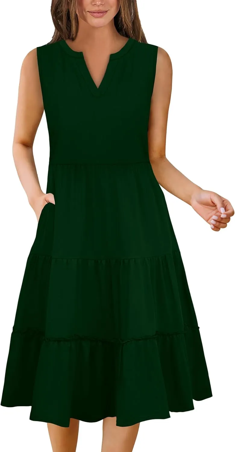 Summer Dresses for Women 2025 Elegant Classy Sleeveless Boho Midi Sun Dress Spring Break Travel Beach Vacation Clothes