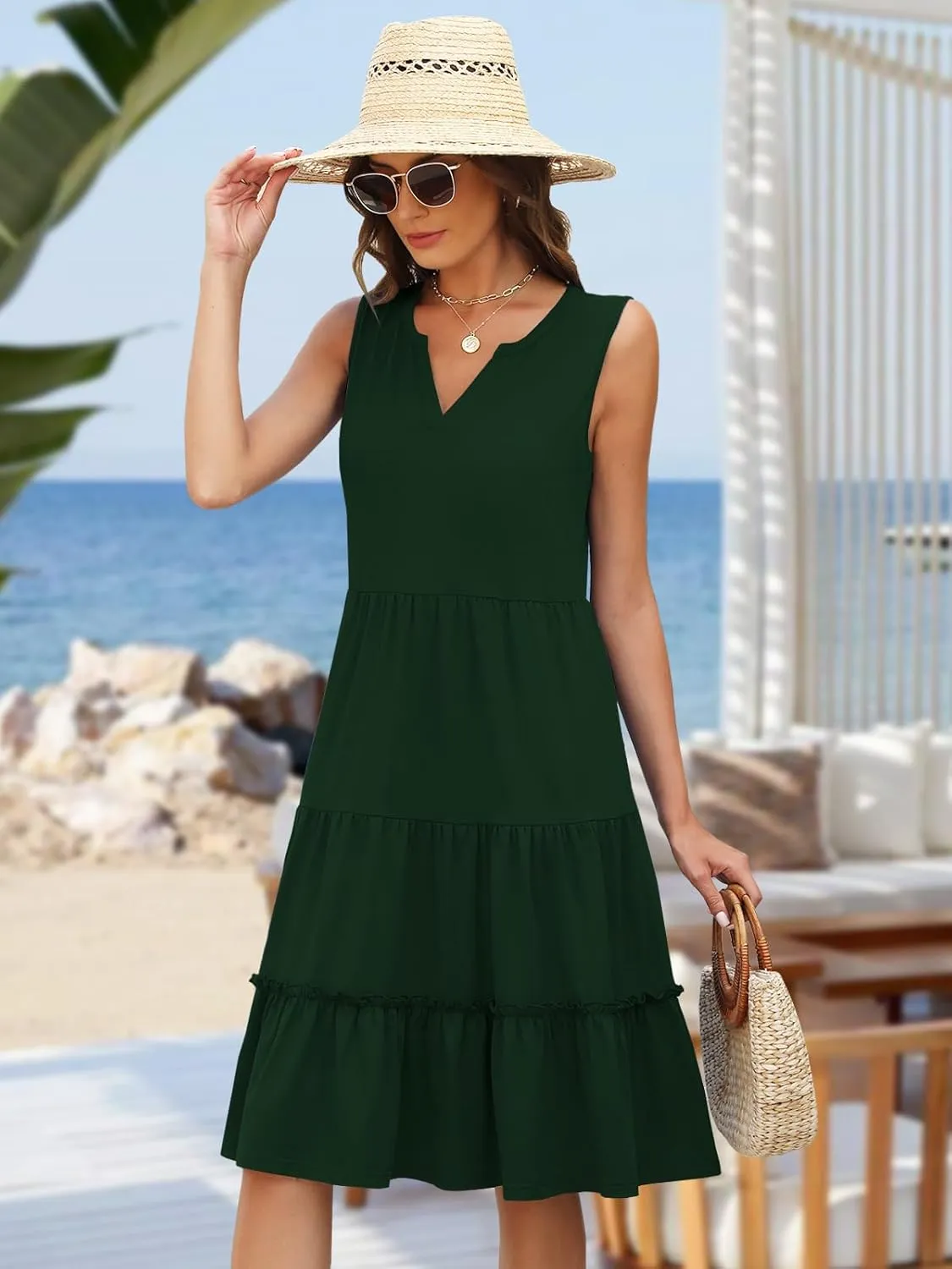 Summer Dresses for Women 2025 Elegant Classy Sleeveless Boho Midi Sun Dress Spring Break Travel Beach Vacation Clothes