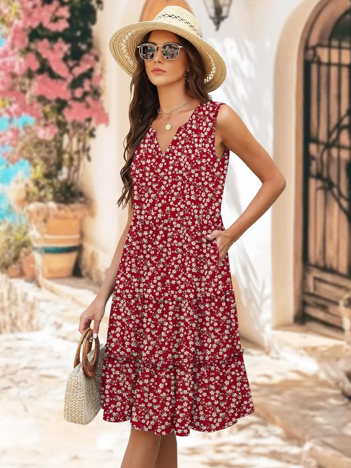 Summer Dresses for Women 2025 Elegant Classy Sleeveless Boho Midi Sun Dress Spring Break Travel Beach Vacation Clothes