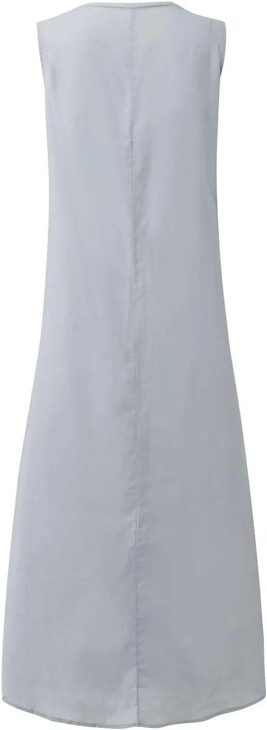 Summer Linen Dresses for Womens Sleeveless Sundress Casual Cotton Linen Tank Maxi Dress 2025