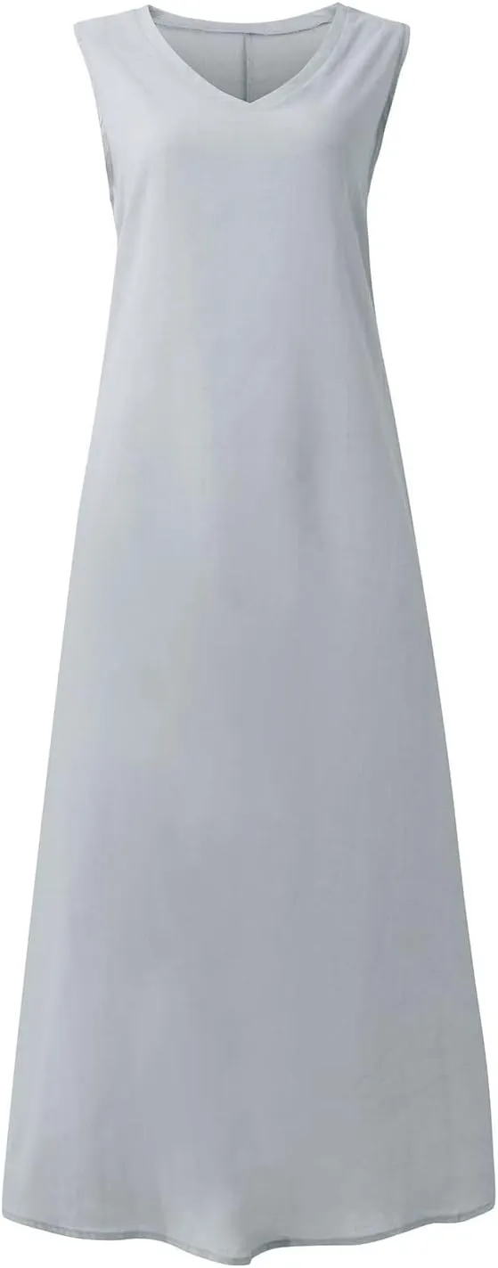 Summer Linen Dresses for Womens Sleeveless Sundress Casual Cotton Linen Tank Maxi Dress 2025