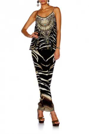 T Back Shoestring Strap Top- Zebra Crossing