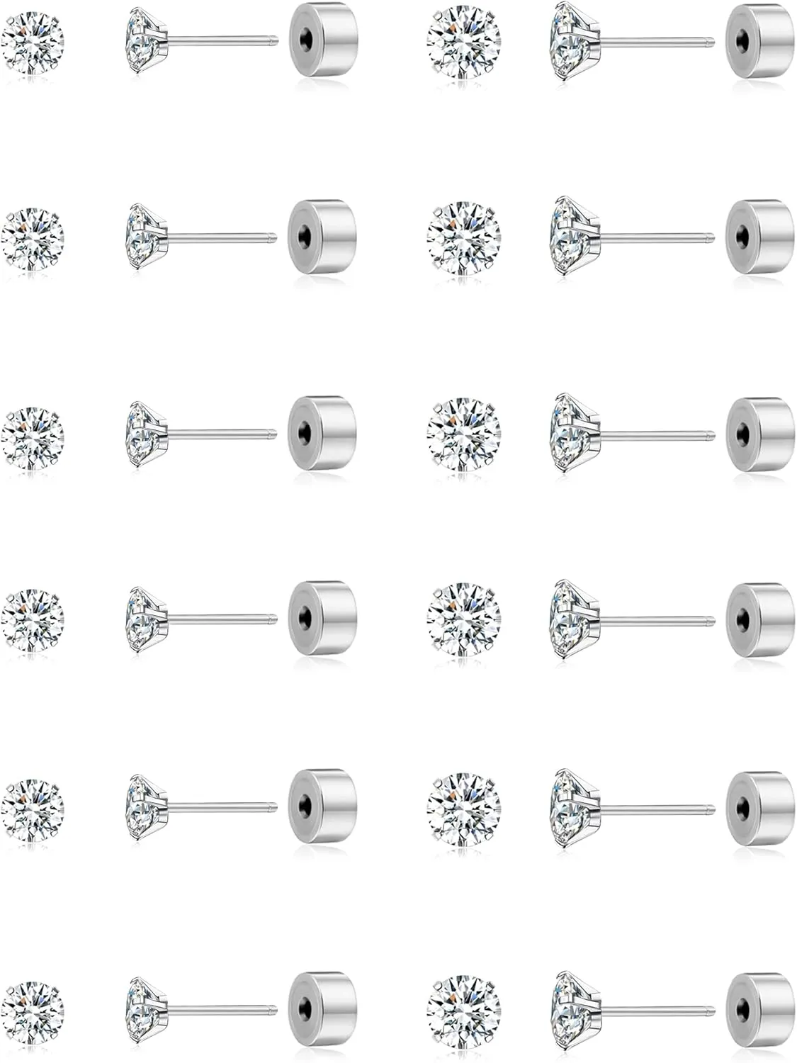 Tornito 12 Pairs Tiny Threadless Flat Back Stud Earrings Stainless Steel Round Cubic Zirconia Stud Earrings Set Cartilage Earring Tragus Helix Piercing Jewelry For Men Women 2MM-3MM 20G