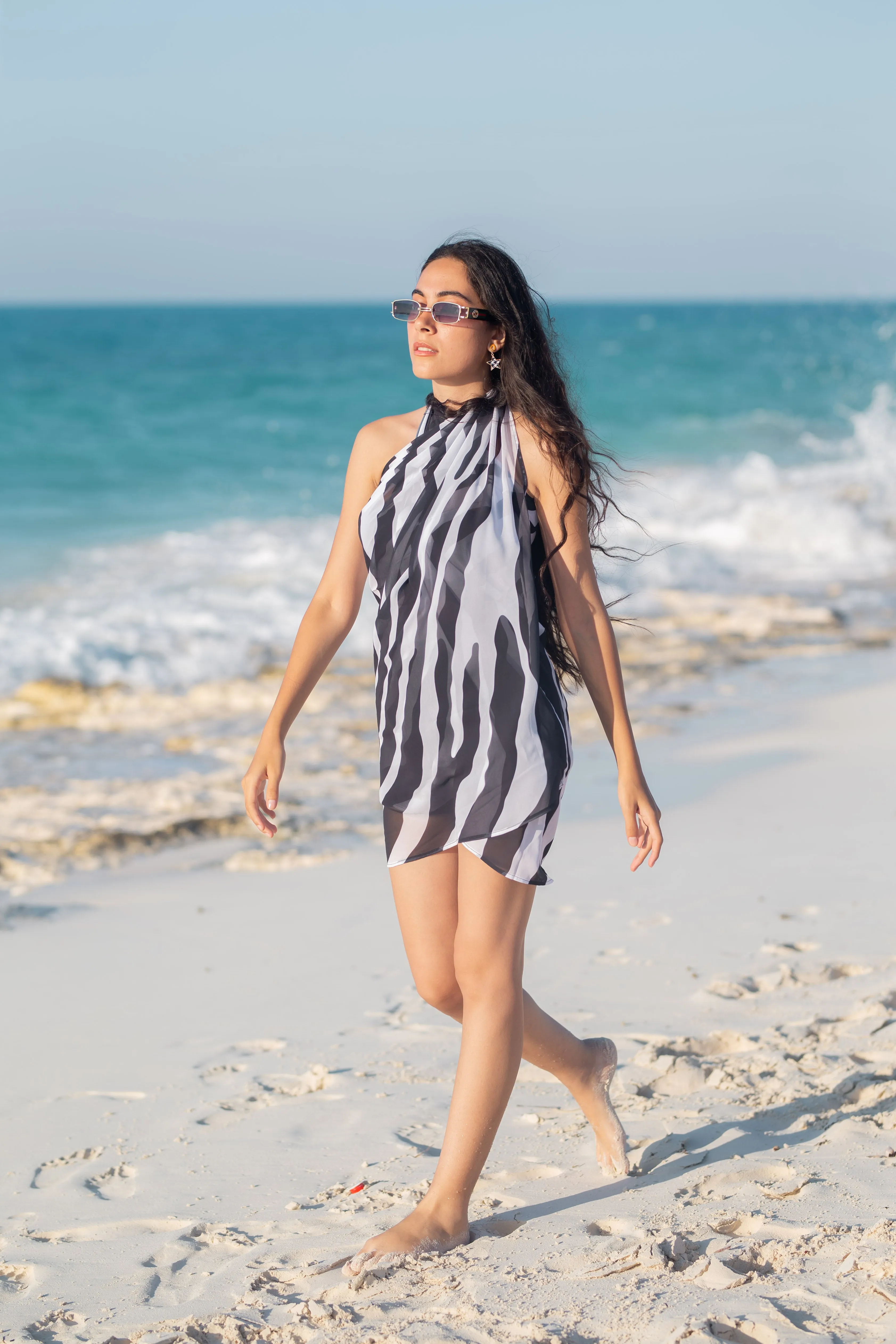 Tribal chiffon Beach Cover Up - black