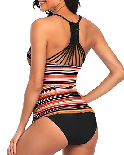 Tummy Control Two Piece Tankini Set Swimsuits for Women V Neck Bathing Suits