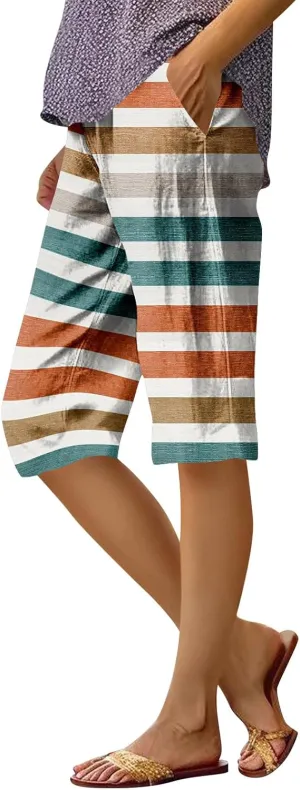 UOFOCO Womens Casual Shorts Floral Print Elastic Waist Summer Loose Trendy Going Out Five-Pointed Pants