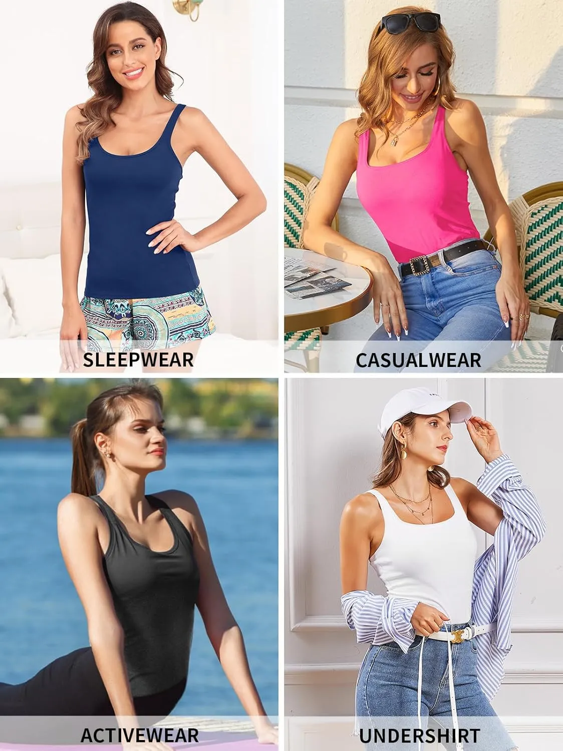 V FOR CITY Women's Cotton Tank Top with Shelf Bra Adjustable Wider Strap Camisole Basic Cami Tanks