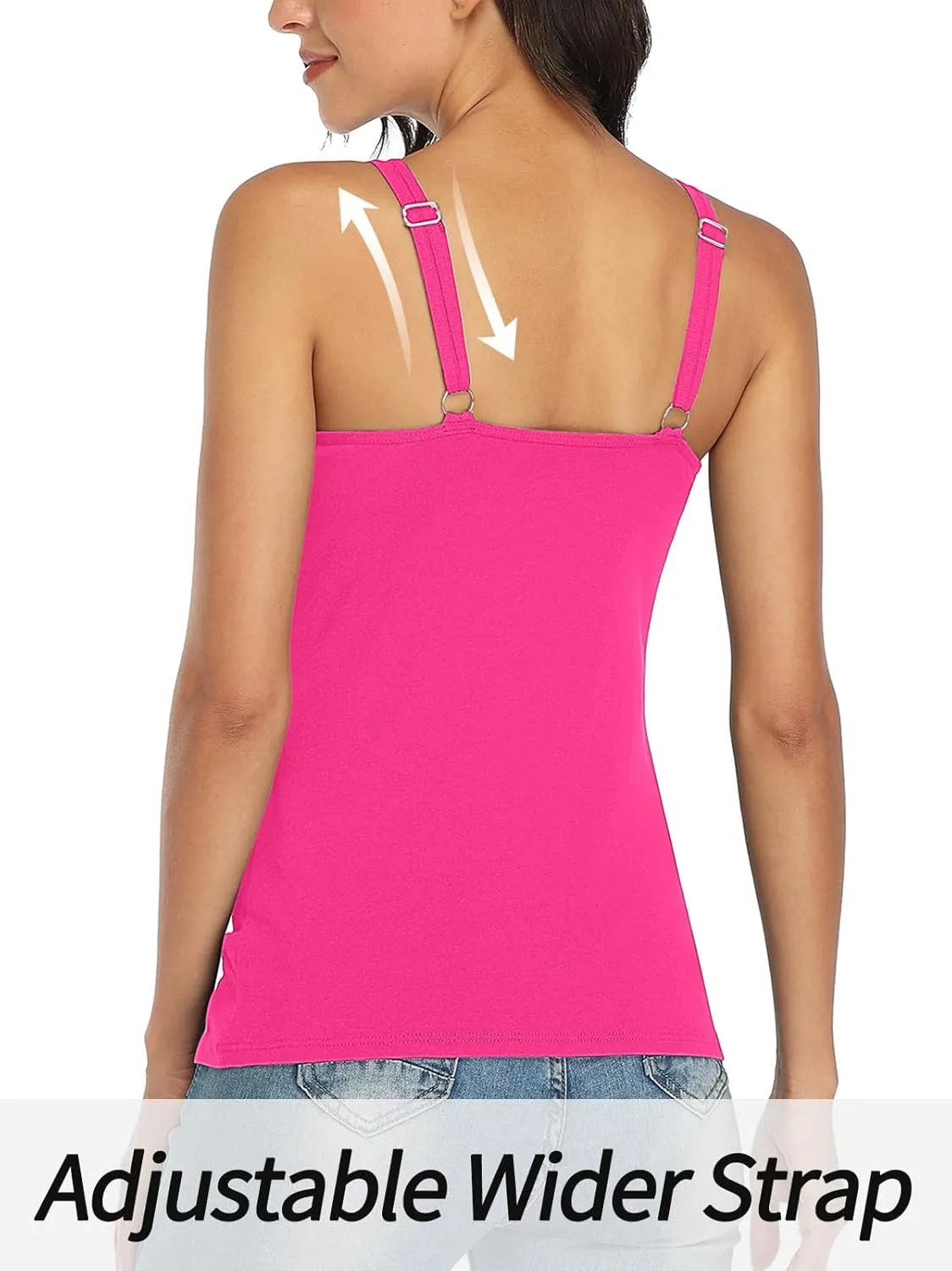 V FOR CITY Women's Cotton Tank Top with Shelf Bra Adjustable Wider Strap Camisole Basic Cami Tanks