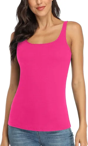 V FOR CITY Women's Cotton Tank Top with Shelf Bra Adjustable Wider Strap Camisole Basic Cami Tanks
