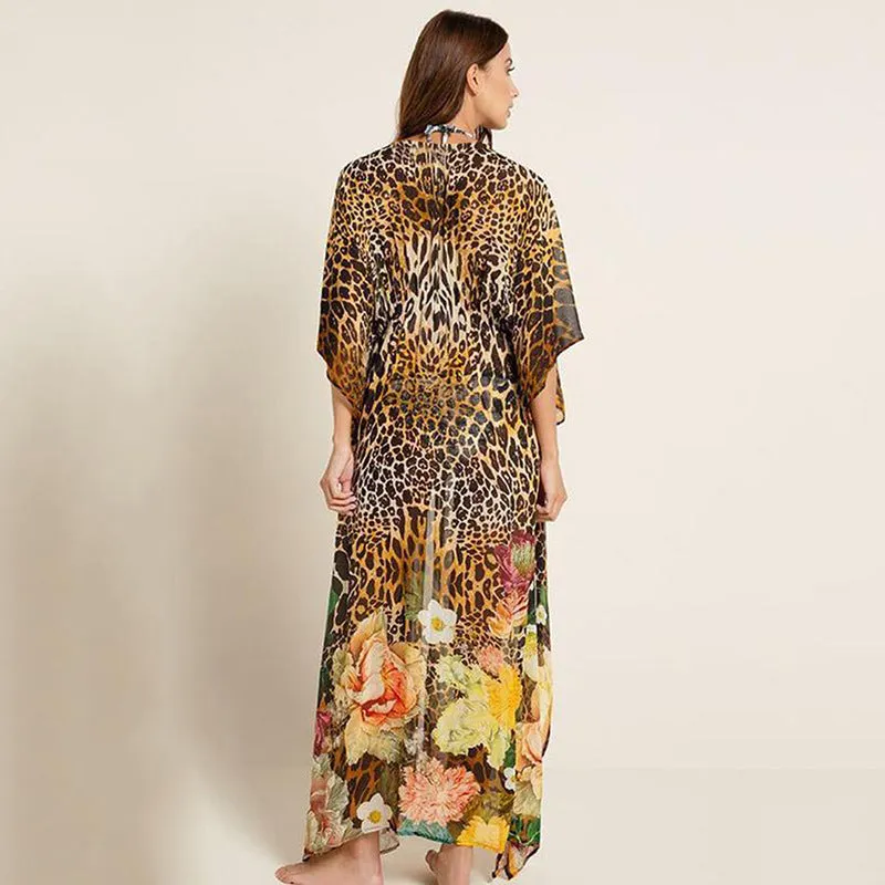 Wildflower Leopard Chiffon Loose Maxi Cover Up