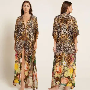 Wildflower Leopard Chiffon Loose Maxi Cover Up