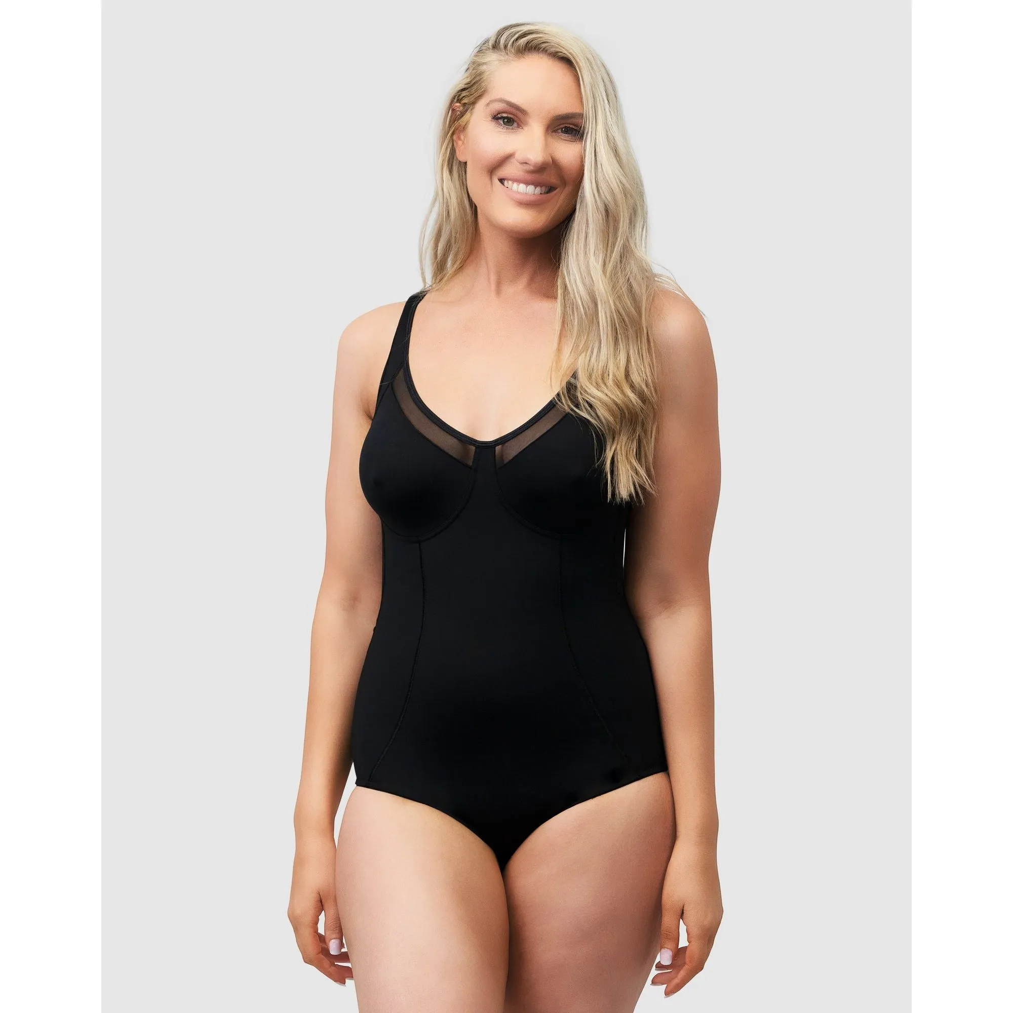 Wirefree Opaque Shaping Bodysuit With Mesh