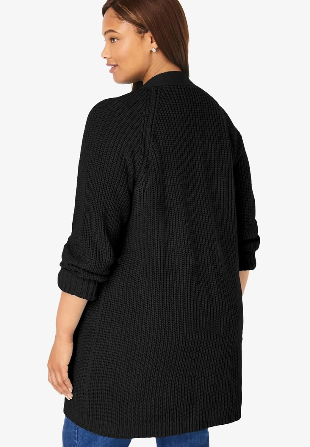 Woman Within Plus Size Button-Front Shaker Cardigan