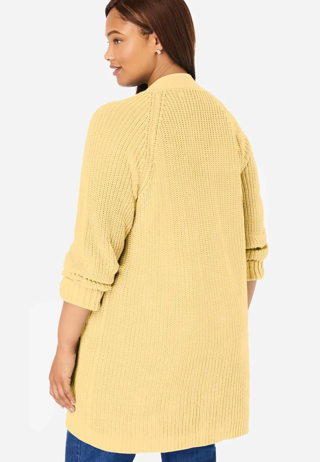 Woman Within Plus Size Button-Front Shaker Cardigan