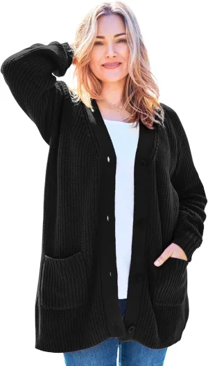 Woman Within Plus Size Button-Front Shaker Cardigan
