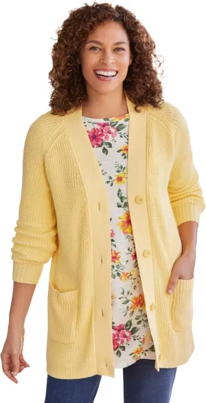 Woman Within Plus Size Button-Front Shaker Cardigan