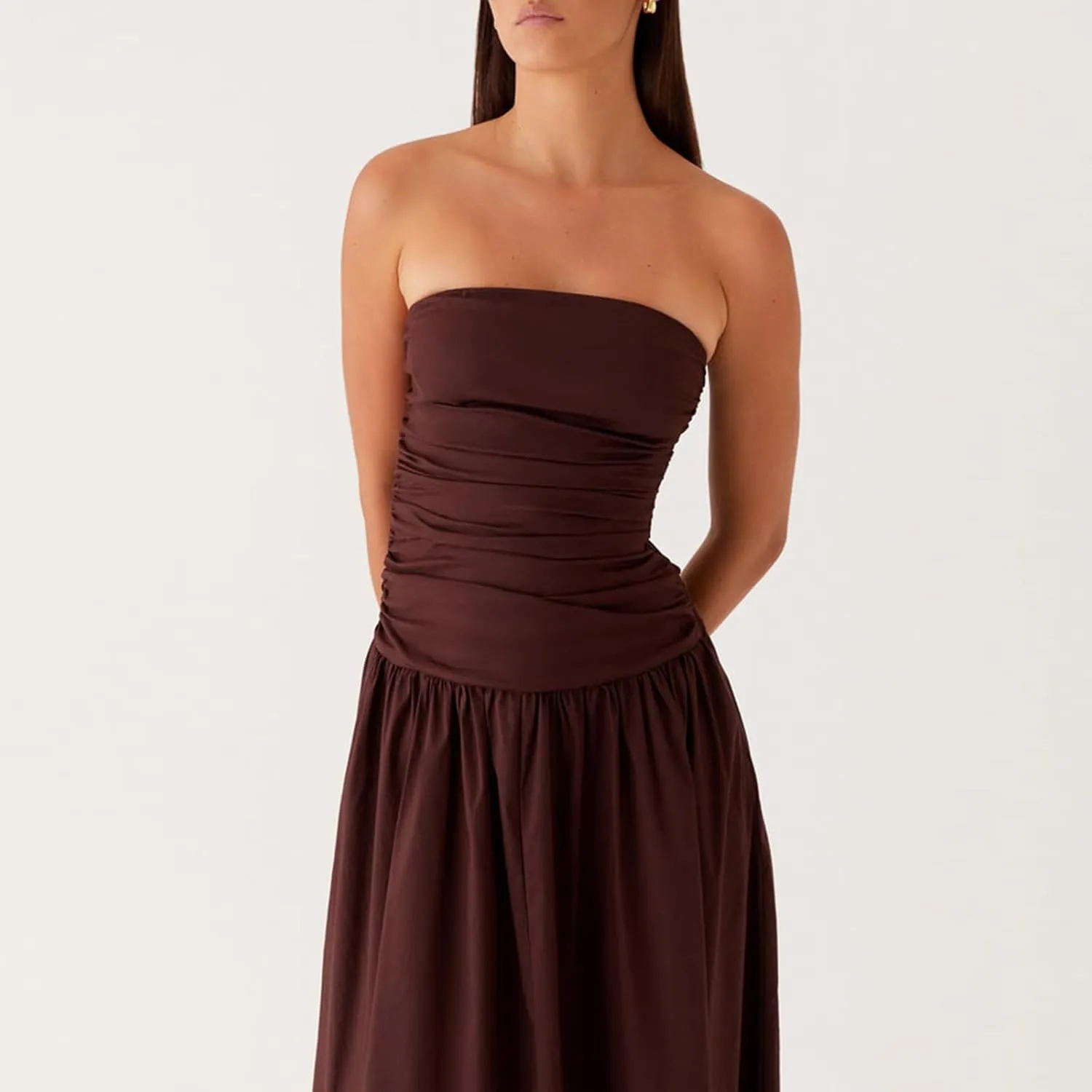 Women Summer Strapless Maxi Dress A Line Flowy Tube Top Dress Y2K Elegant Wedding Party Cocktail Long Dresses