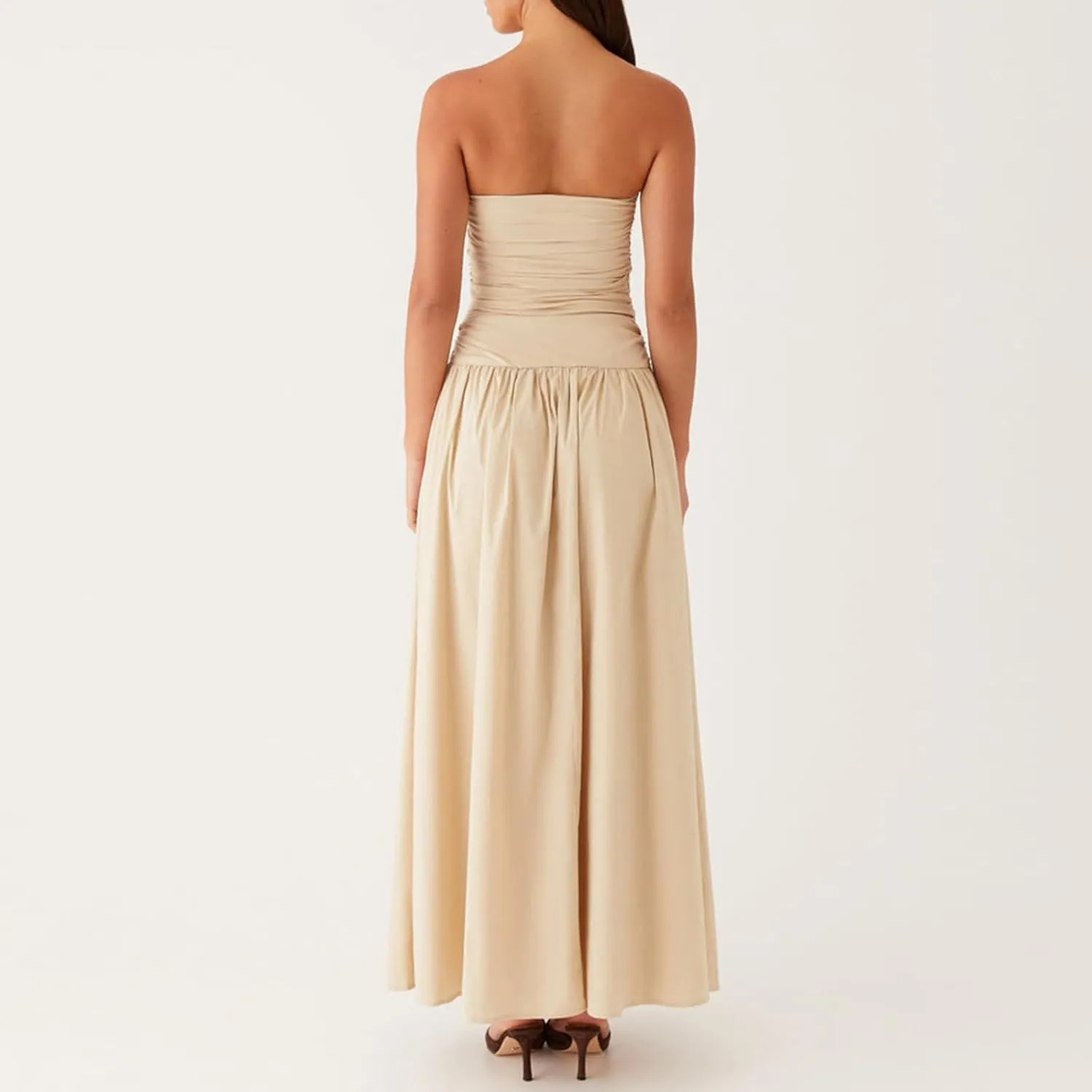 Women Summer Strapless Maxi Dress A Line Flowy Tube Top Dress Y2K Elegant Wedding Party Cocktail Long Dresses