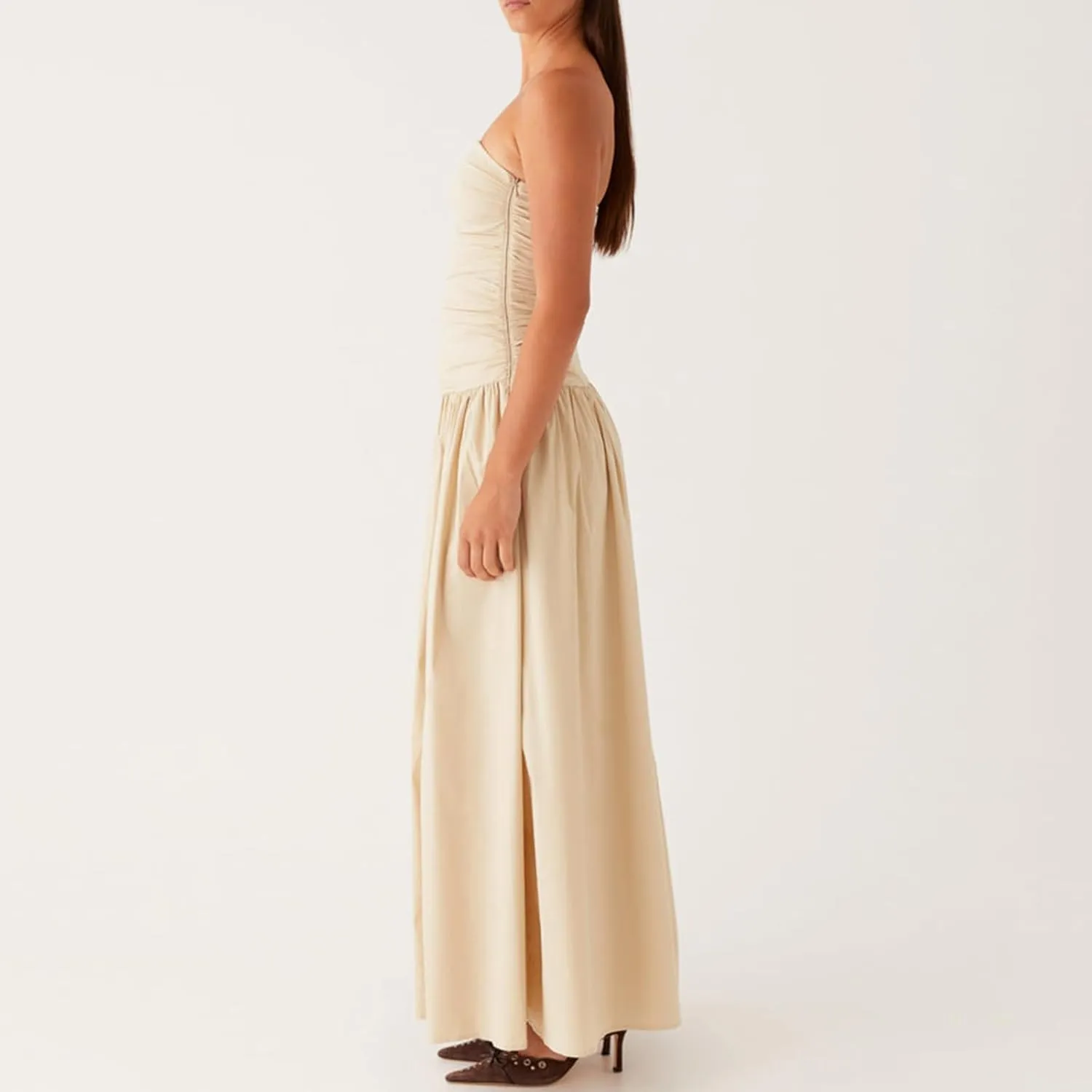 Women Summer Strapless Maxi Dress A Line Flowy Tube Top Dress Y2K Elegant Wedding Party Cocktail Long Dresses