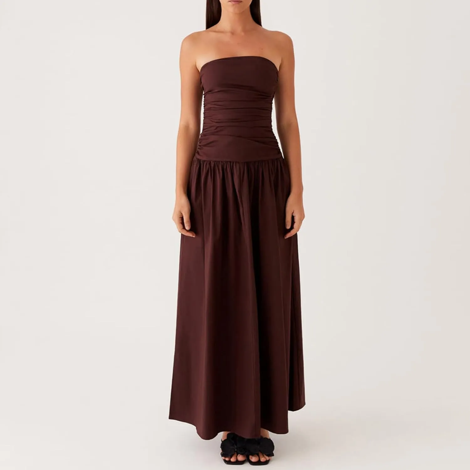 Women Summer Strapless Maxi Dress A Line Flowy Tube Top Dress Y2K Elegant Wedding Party Cocktail Long Dresses