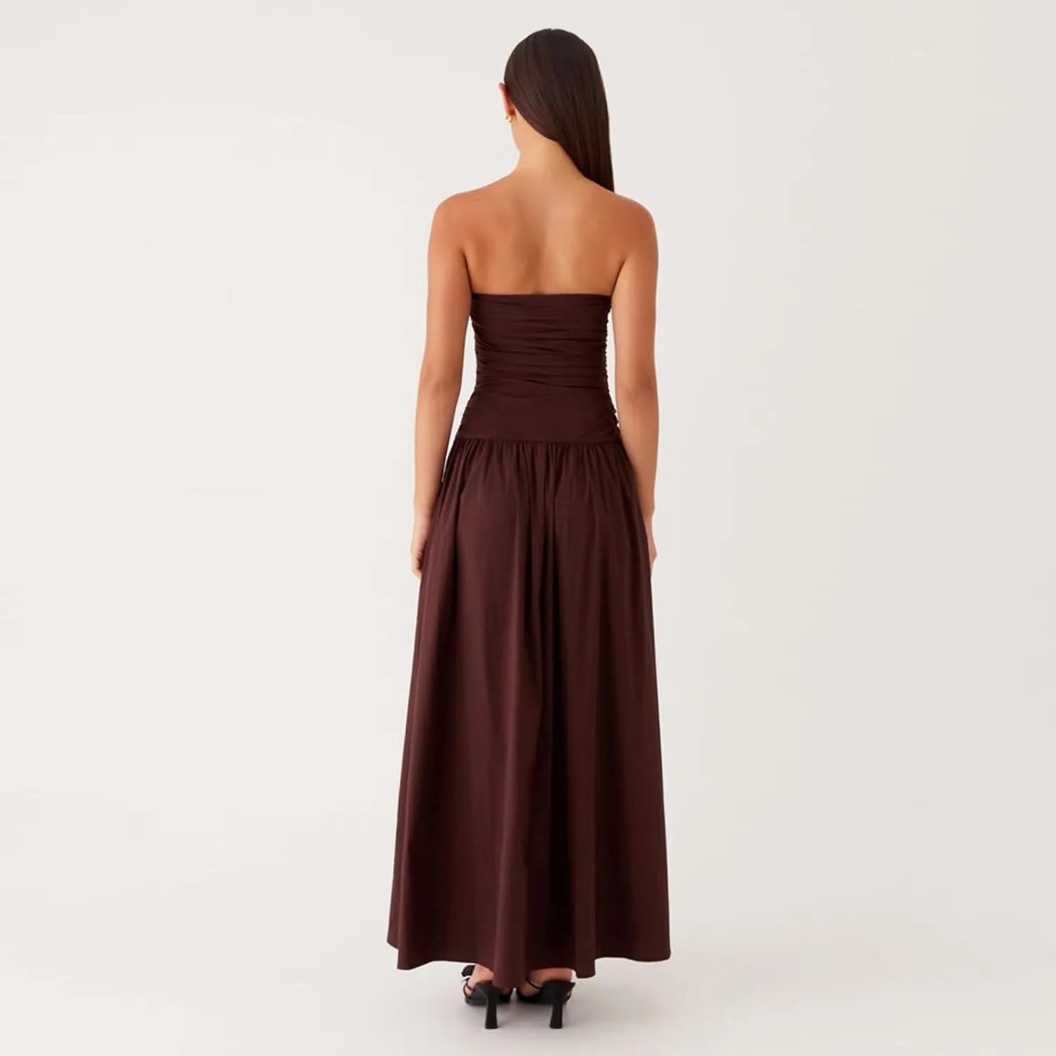 Women Summer Strapless Maxi Dress A Line Flowy Tube Top Dress Y2K Elegant Wedding Party Cocktail Long Dresses