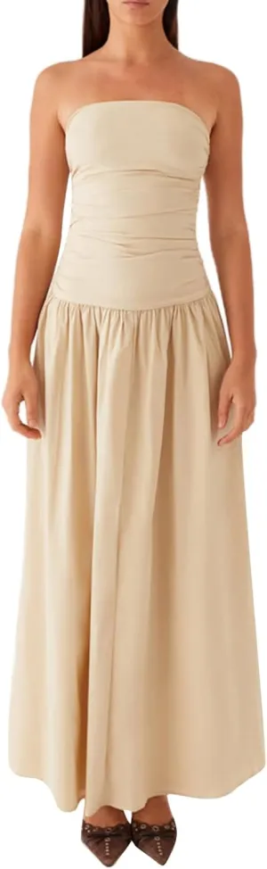 Women Summer Strapless Maxi Dress A Line Flowy Tube Top Dress Y2K Elegant Wedding Party Cocktail Long Dresses
