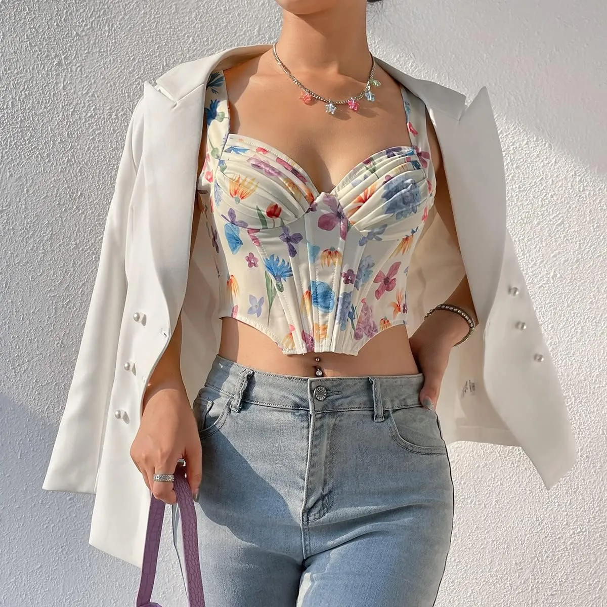 Women's Floral Lace Cami Crop Top Spaghetti Strap Sheer Mesh Corset Bustier Tops Bralette