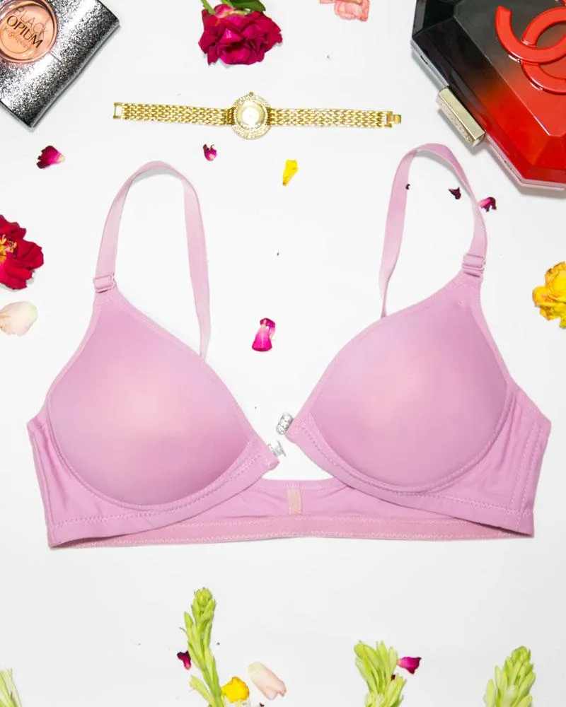 Women's Front Open Lavender Bra - Push Up Bra, Single Padded Bra