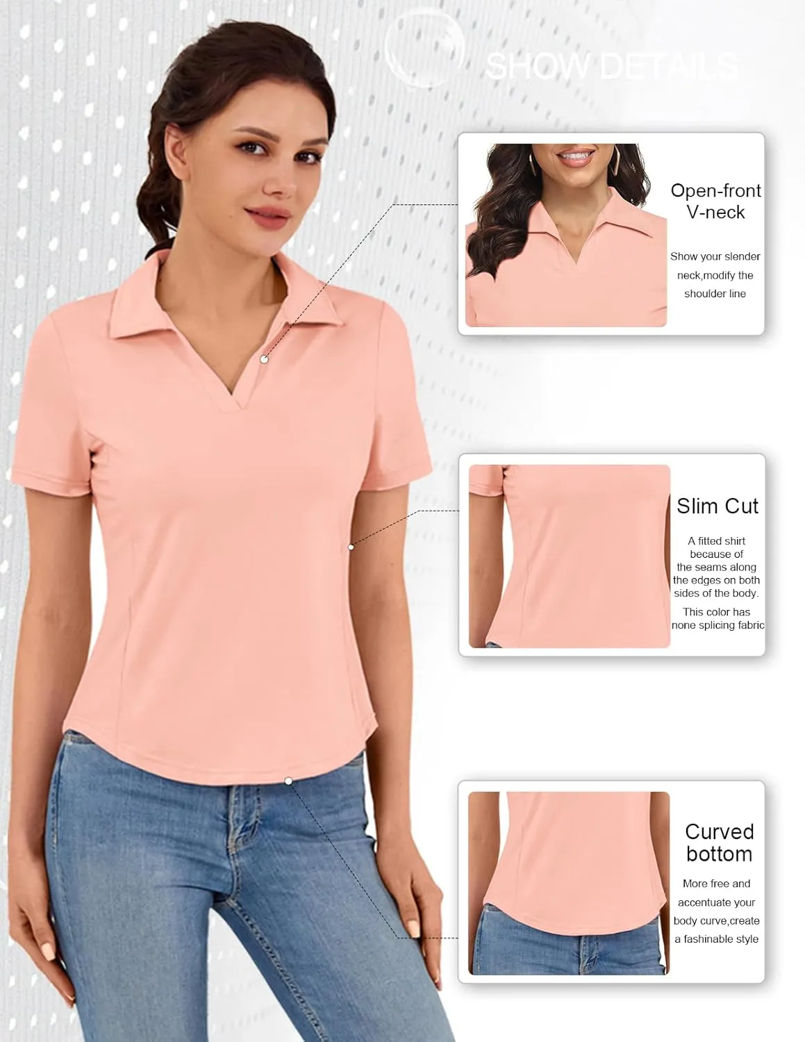 Women's Golf Polo Shirt V Neck Short Sleeve Tennis Shirt Sun Protection Moisture Wicking Athletic Tops