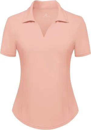 Women's Golf Polo Shirt V Neck Short Sleeve Tennis Shirt Sun Protection Moisture Wicking Athletic Tops