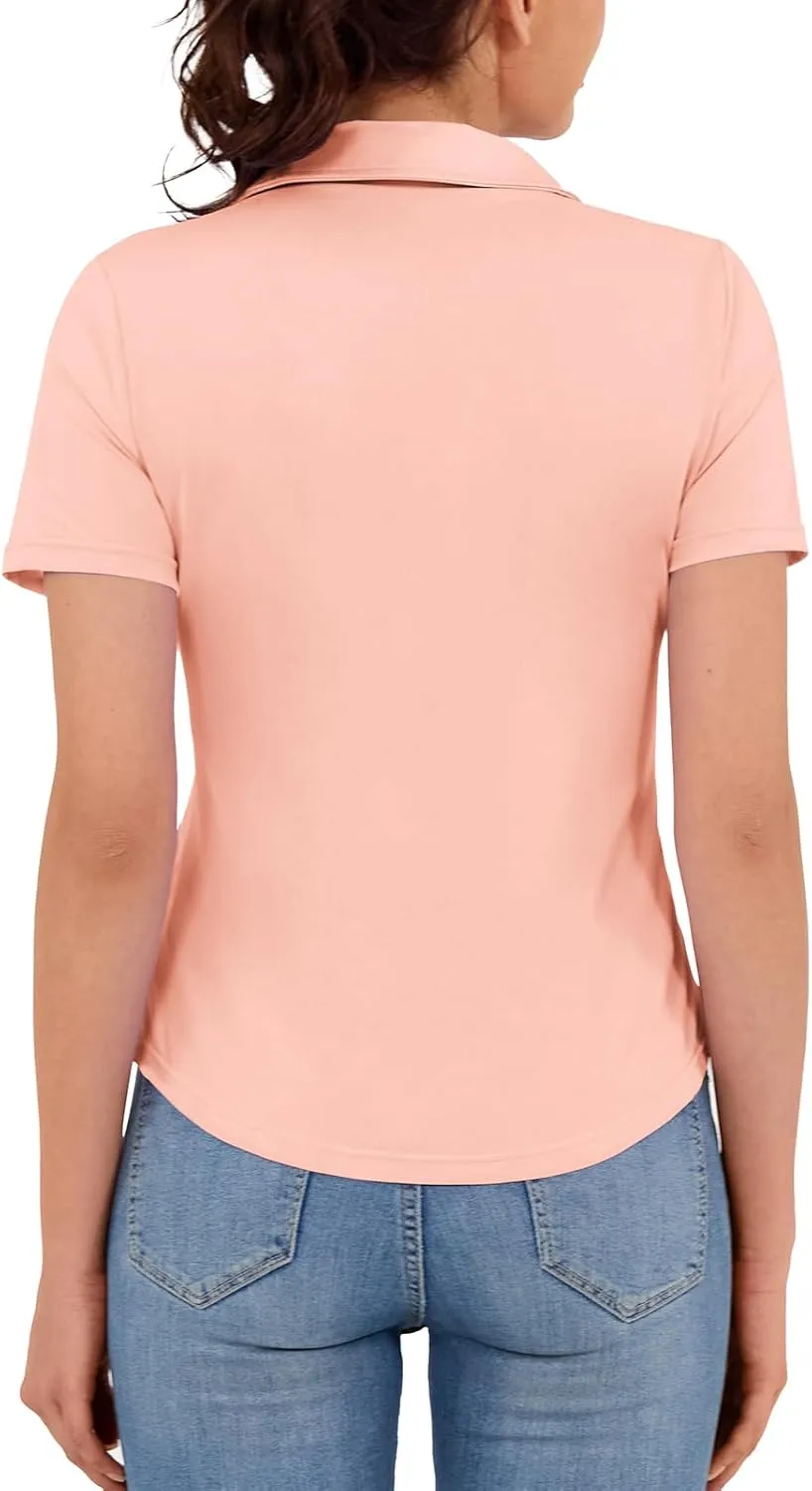 Women's Golf Polo Shirt V Neck Short Sleeve Tennis Shirt Sun Protection Moisture Wicking Athletic Tops