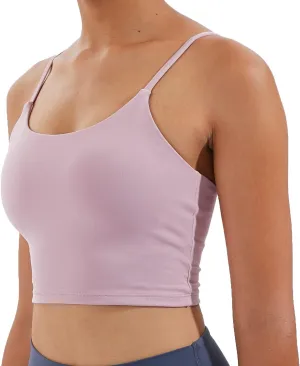 Women's Strappy Stretch Sports Bra Longline Yoga Tank Top Fitness Bra Workout Camisole Crop Tops for Teen Girl