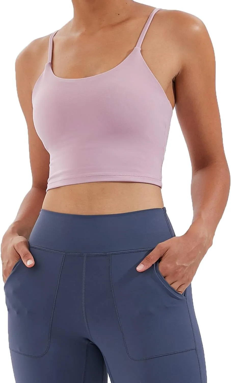 Women's Strappy Stretch Sports Bra Longline Yoga Tank Top Fitness Bra Workout Camisole Crop Tops for Teen Girl