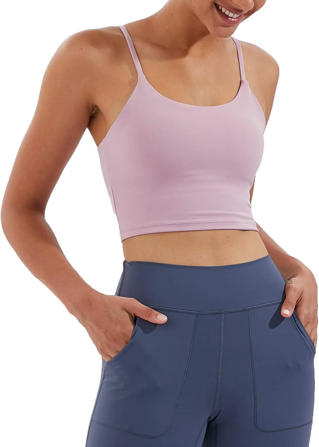 Women's Strappy Stretch Sports Bra Longline Yoga Tank Top Fitness Bra Workout Camisole Crop Tops for Teen Girl