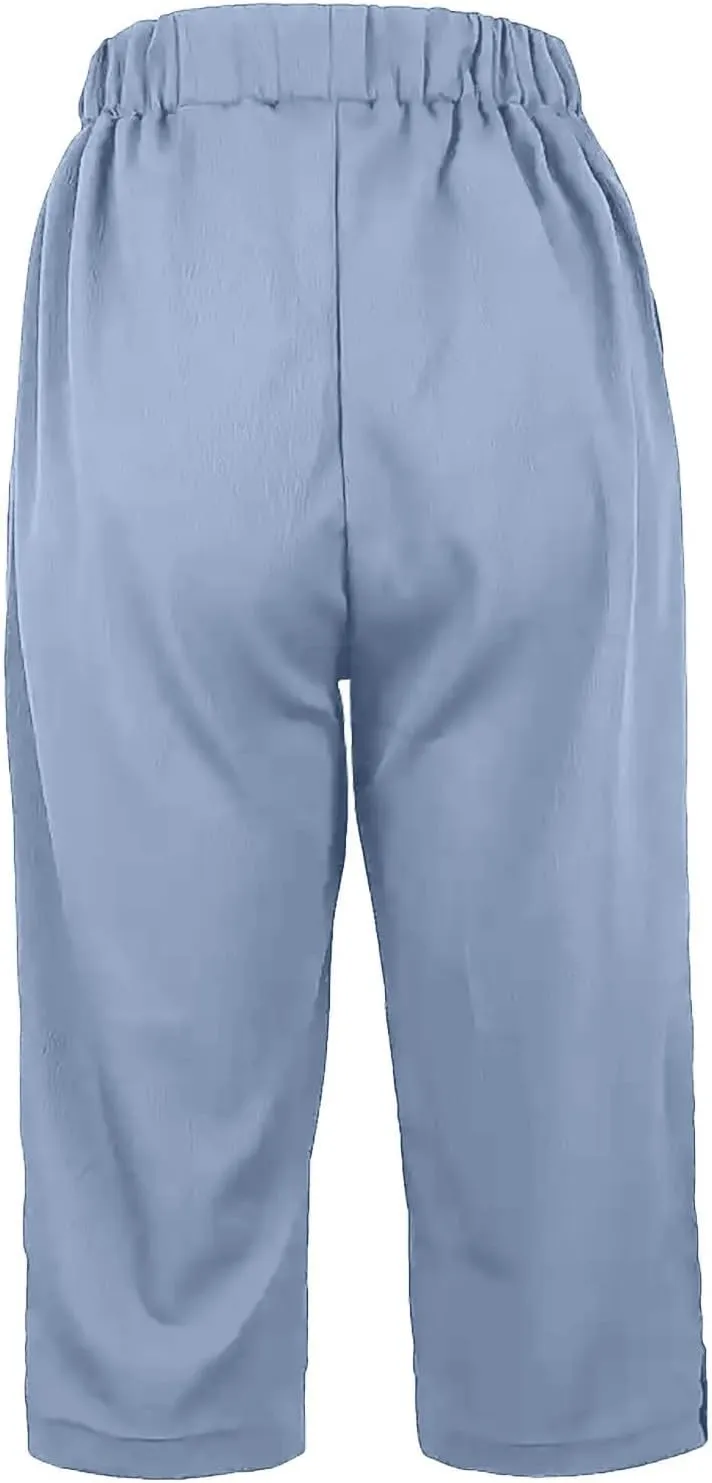 Women's Summer Casual Capri Pants High Waisted Wide Leg Comfortable Soft Knit Mid Length Breathable Workout Yoga