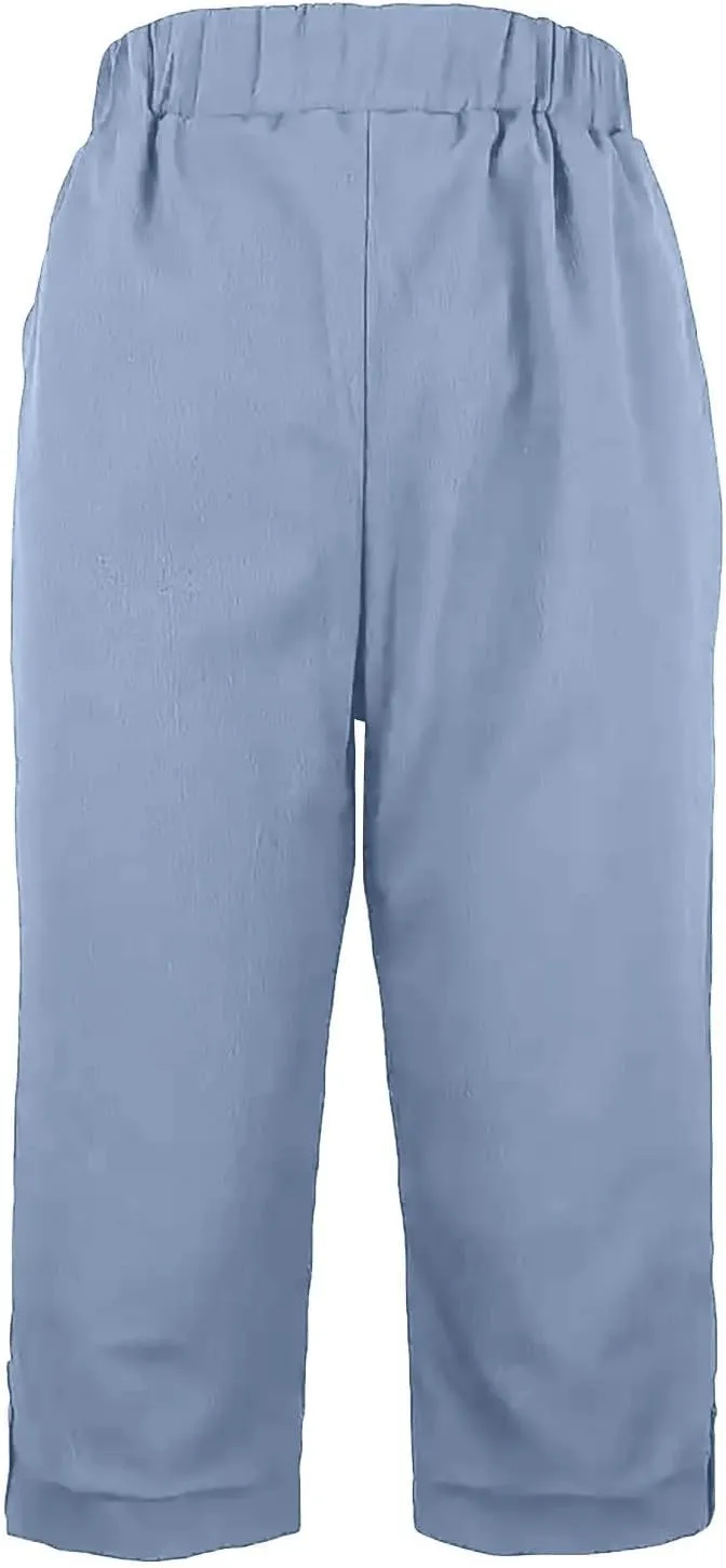Women's Summer Casual Capri Pants High Waisted Wide Leg Comfortable Soft Knit Mid Length Breathable Workout Yoga