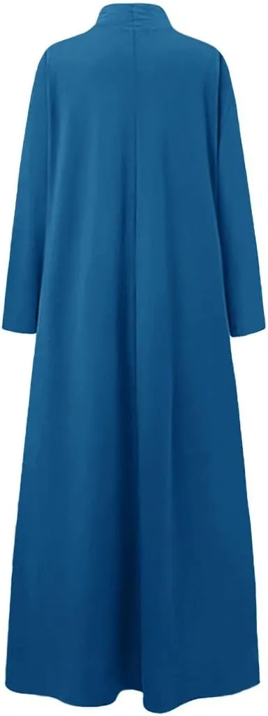 WSPLYSPJY Women Girls High Neck Long Sleeve Abaya Muslim Dress Solid Color Prayer Clothes Islamic Robe
